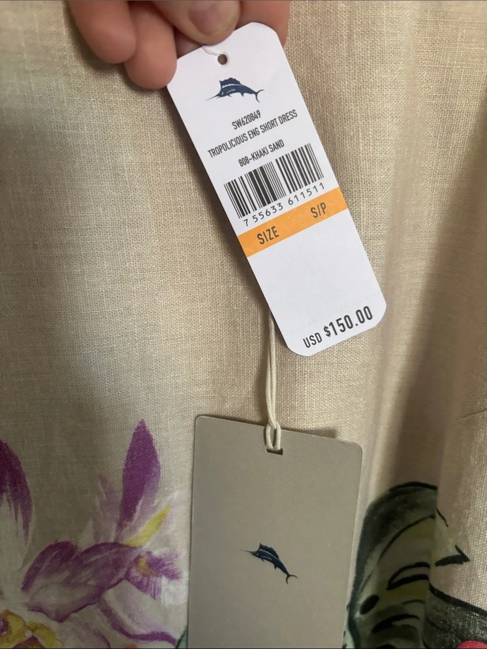 Tommy Bahama Beige and Black Tropical Floral Midi Dress